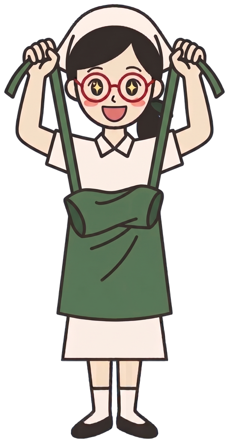 エプロンを外す惣菜担当