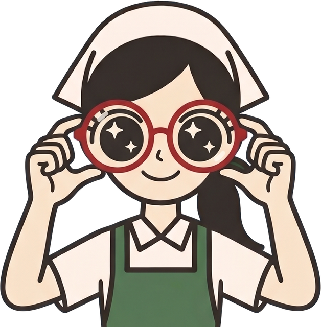 メガネをつまんで目を大きく見せる鮮子